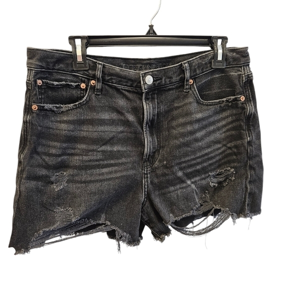 American Eagle Black Distressed Cutoff Denim High Rise Shorts Womens - Picture 3 of 6